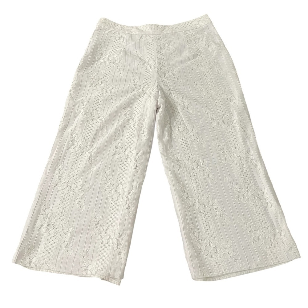 Camuto White Lace Overlay Lined Wide-Leg Crop Dress Pants Womens Sz 10 - Picture 3 of 7